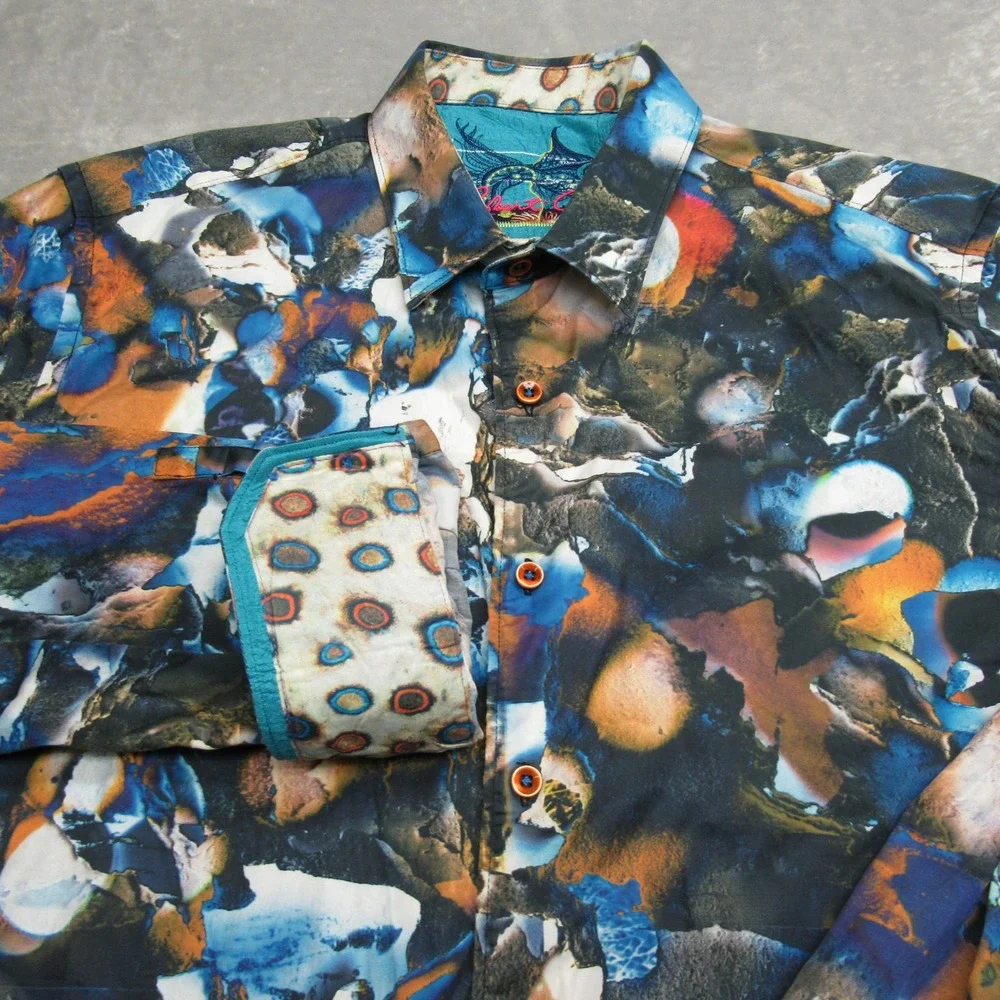 Robert Graham Shirt Mens XL Blue Abstract Classic Flip Cuff Button Down VTG Rare - Picture 7 of 16